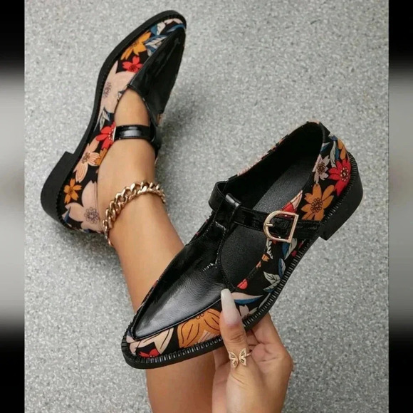 Women's Flat Platform Square Toe Slip-On Brogues, Mary Jane Oxfords, Mid Heel - Picture 2 of 5